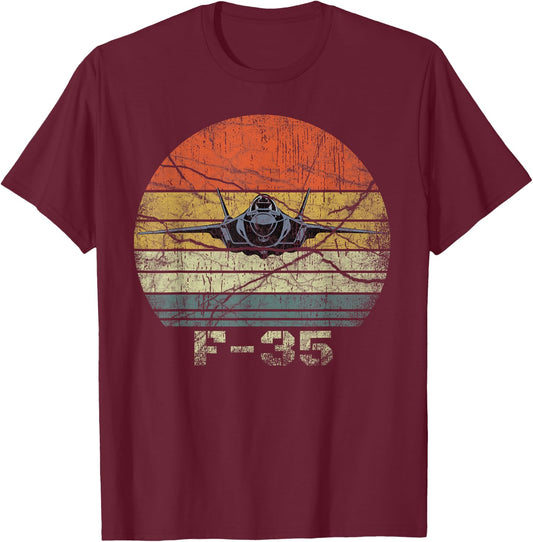 Distressed F-35 Fighter Jet Military Airplane T-Shirt - T-Shirt | Maroon
