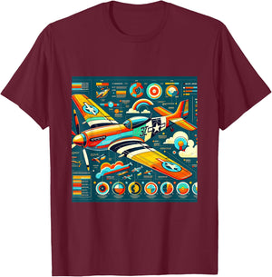 P51 Mustang WW2 Warplane Airplane Infographics T-Shirt - T-Shirt | Maroon