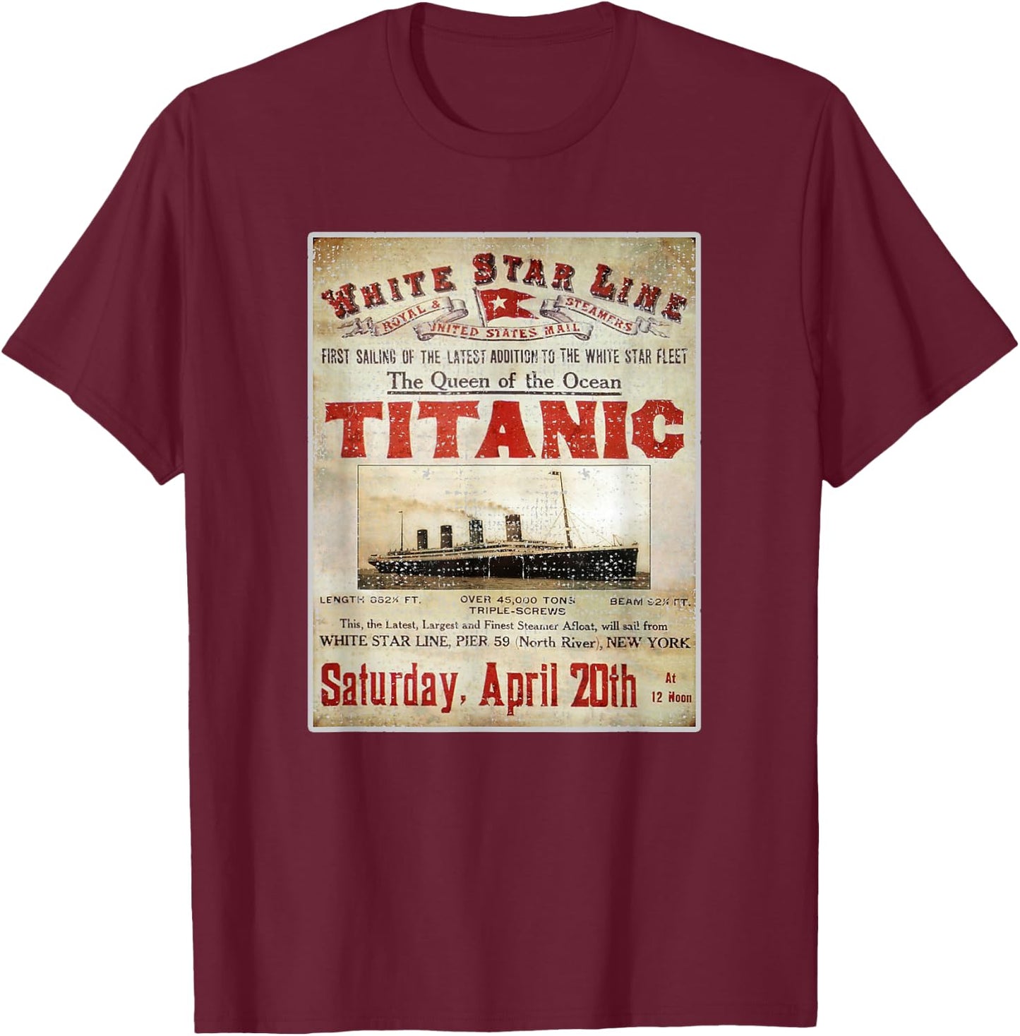 Vintage Titanic Swim Team 1912 Gifts Swimming Cruise Lovers T-Shirt - T-Shirt | Maroon
