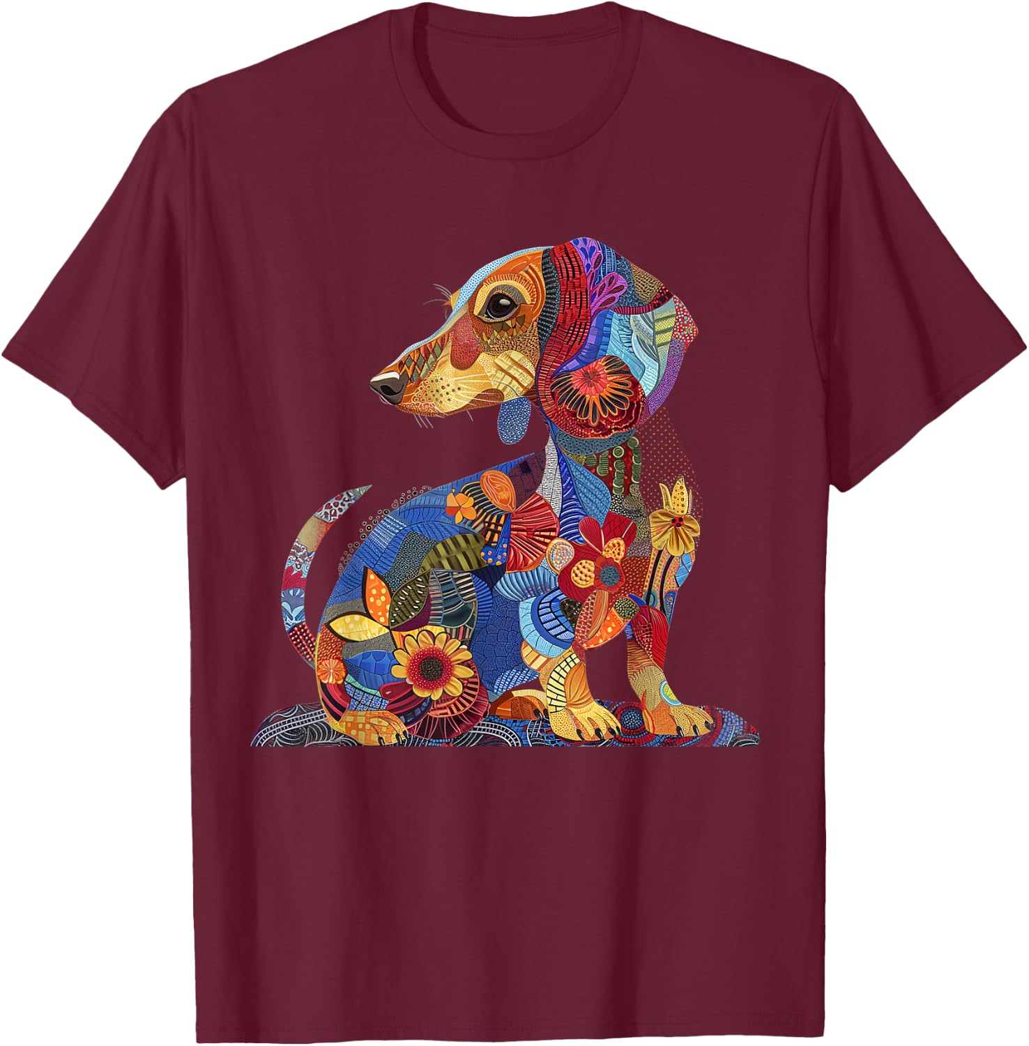 Dachshund Mom Flower Patterns Vintage Cute Wiener Dog Lover T-Shirt - T-Shirt | Maroon