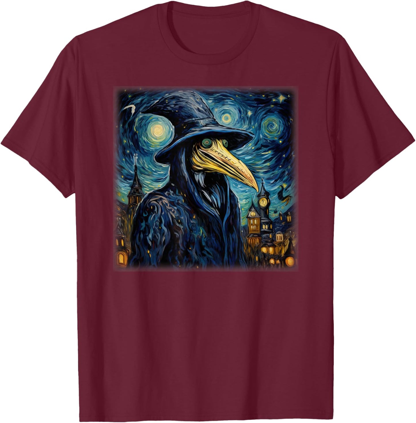 Funny Plague Doctor Starry Night Van Gogh leeches medical T-Shirt - T-Shirt | Maroon