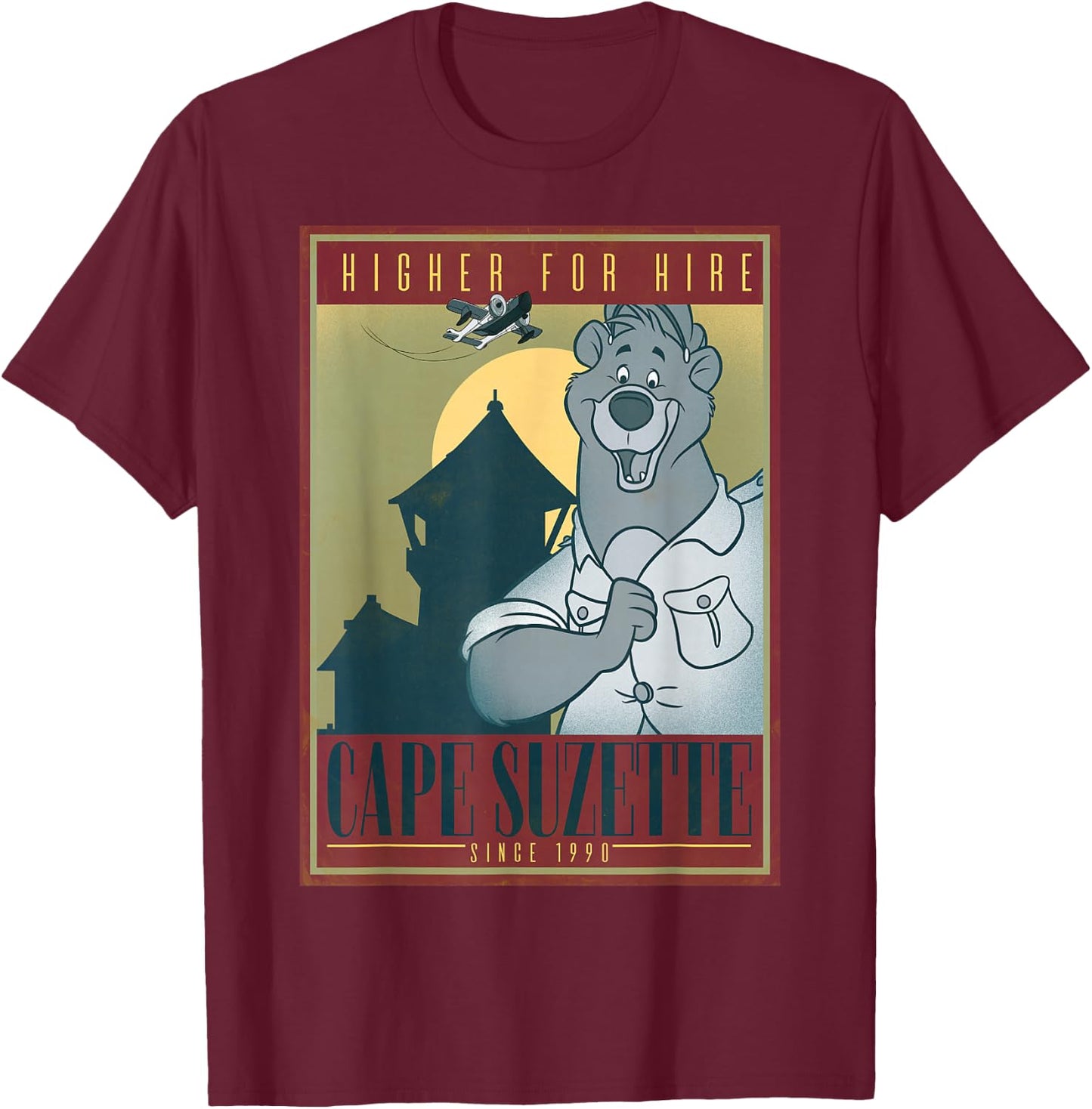 Disney TaleSpin Baloo Higher For Hire Poster T-Shirt - T-Shirt | Maroon