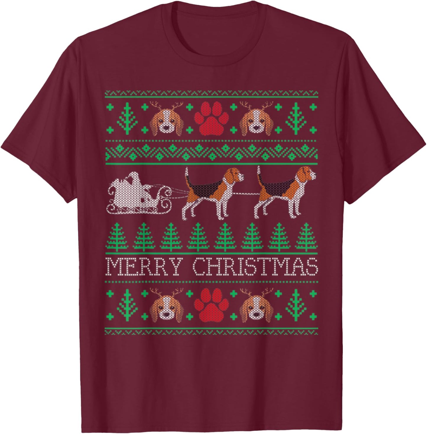 Funny Dog Beagle Ugly Christmas Sweaters Men Women T-Shirt - T-Shirt | Maroon