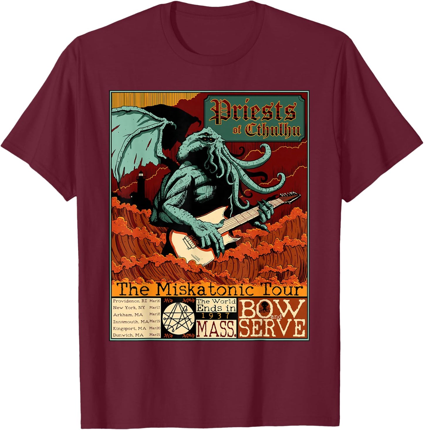 Miskatonic Cthulhu Great Rock Cosmic Horror Metal Concert T-Shirt - T-Shirt | Maroon
