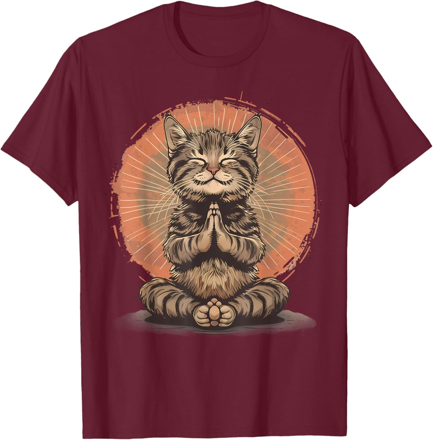 Cat Meditation Zen Buddha Hindu Buddhist Spirituality T-Shirt - T-Shirt | Maroon