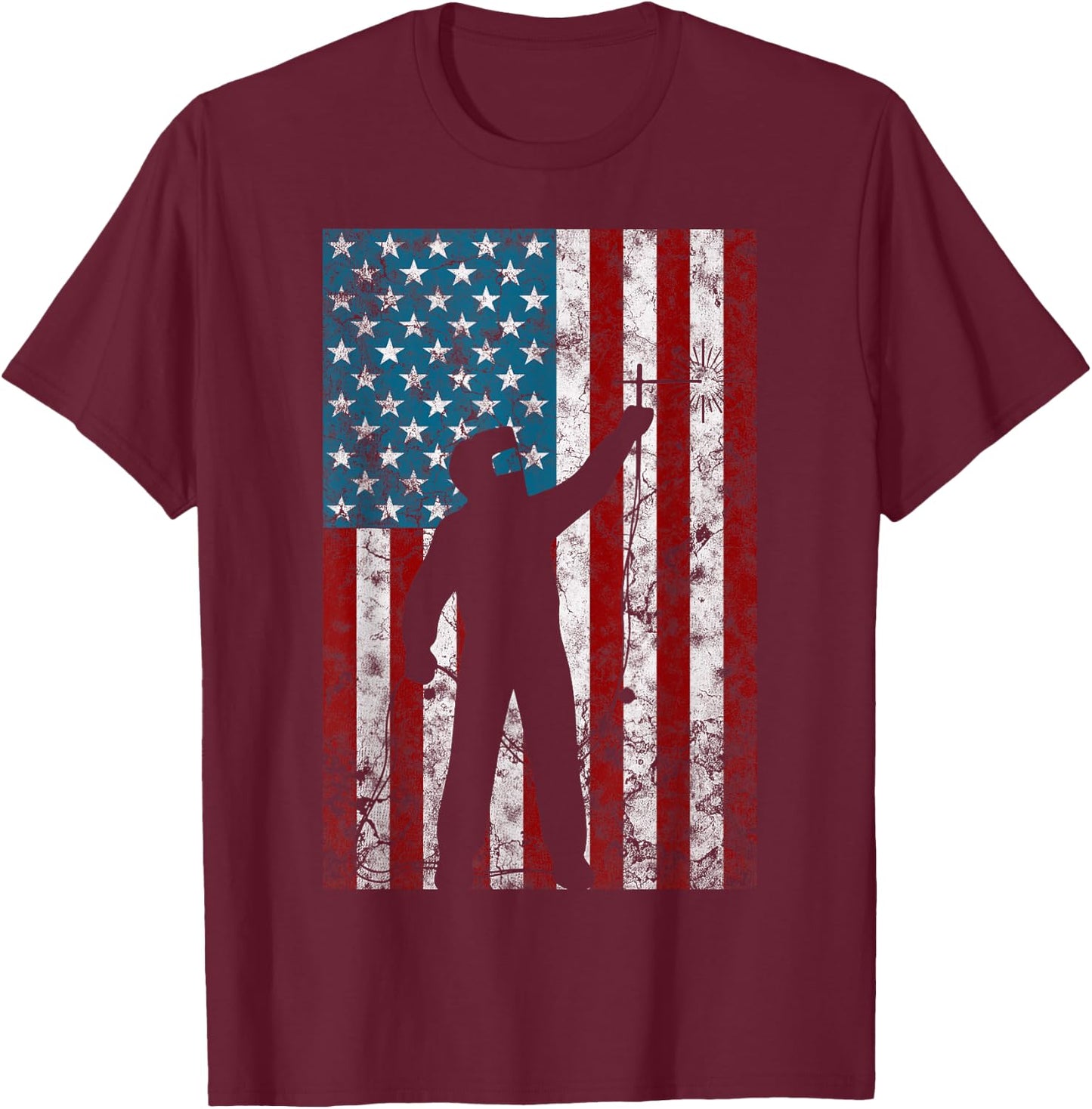 Vintage Welding Distressed Patriotic Welder American Flag Women Men T-Shirt - T-Shirt | Maroon