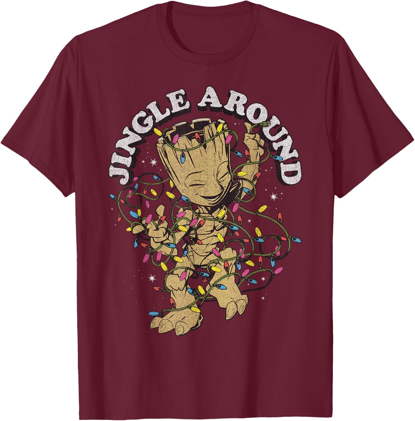 Marvel Christmas Groot Jingle Around Portrait T-Shirt - T-Shirt | Maroon