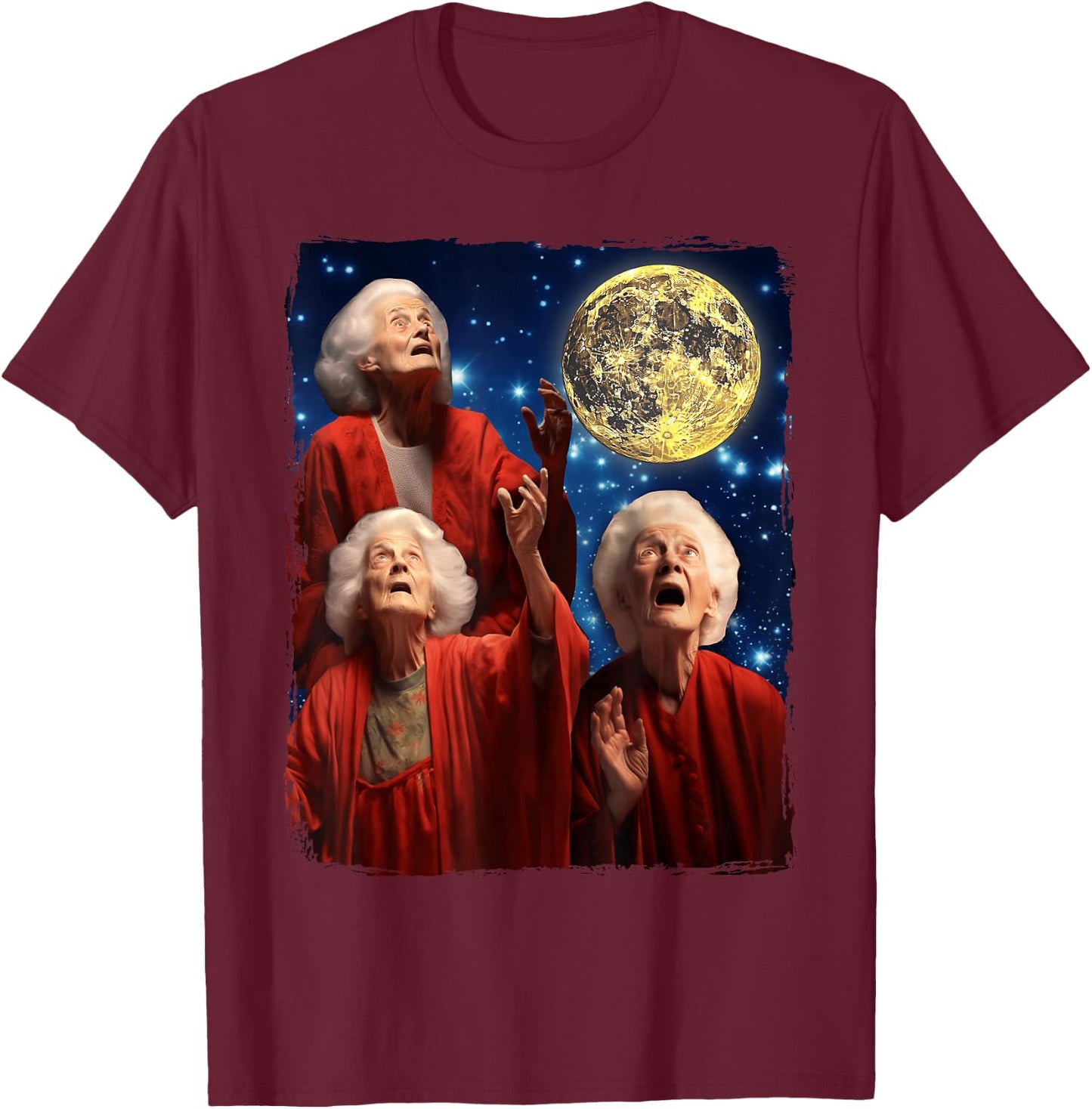 Grandma Howling At Moon Three Granny Moon T-Shirt - T-Shirt | Maroon