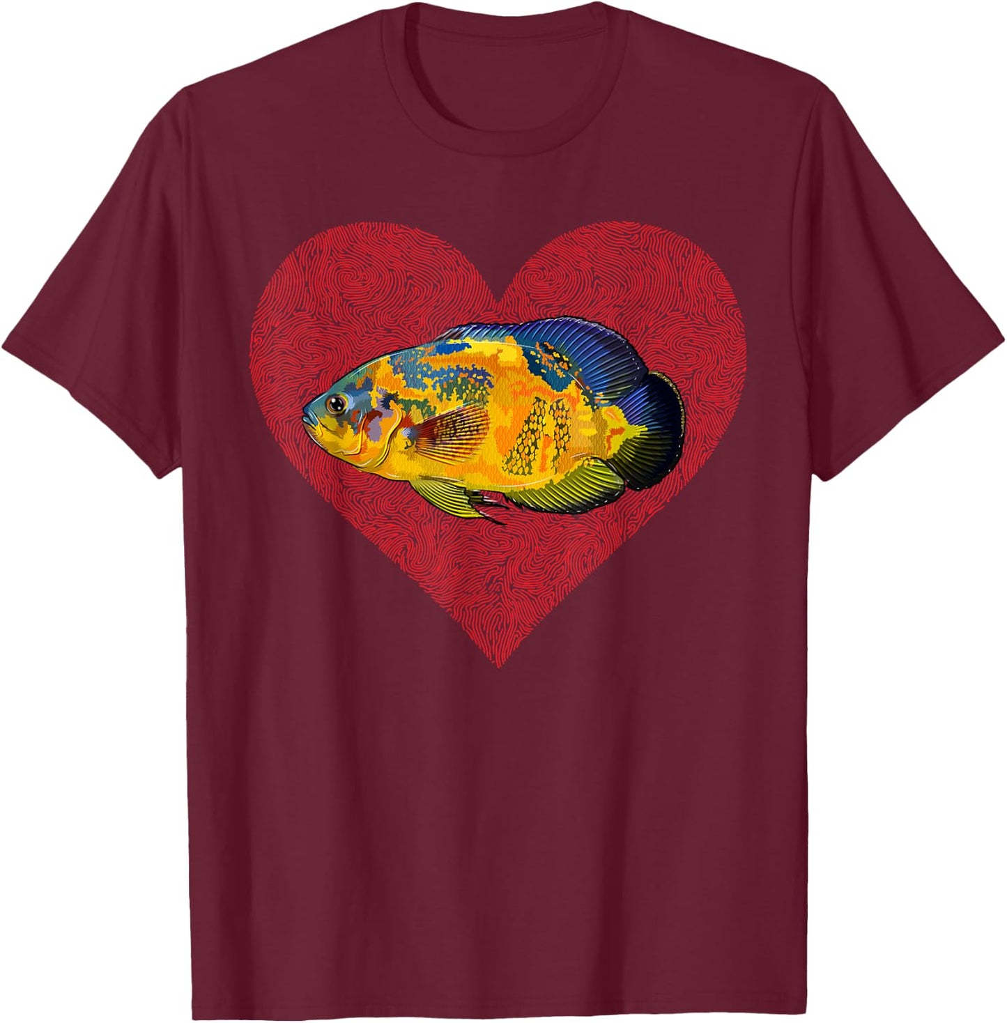 Oscars Valentines Day Fish Love Fingerprint T-Shirt - T-Shirt | Maroon