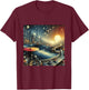 Futuristic Space City Vinyl Record Player Sci-Fi Cityscape T-Shirt - T-Shirt | Maroon