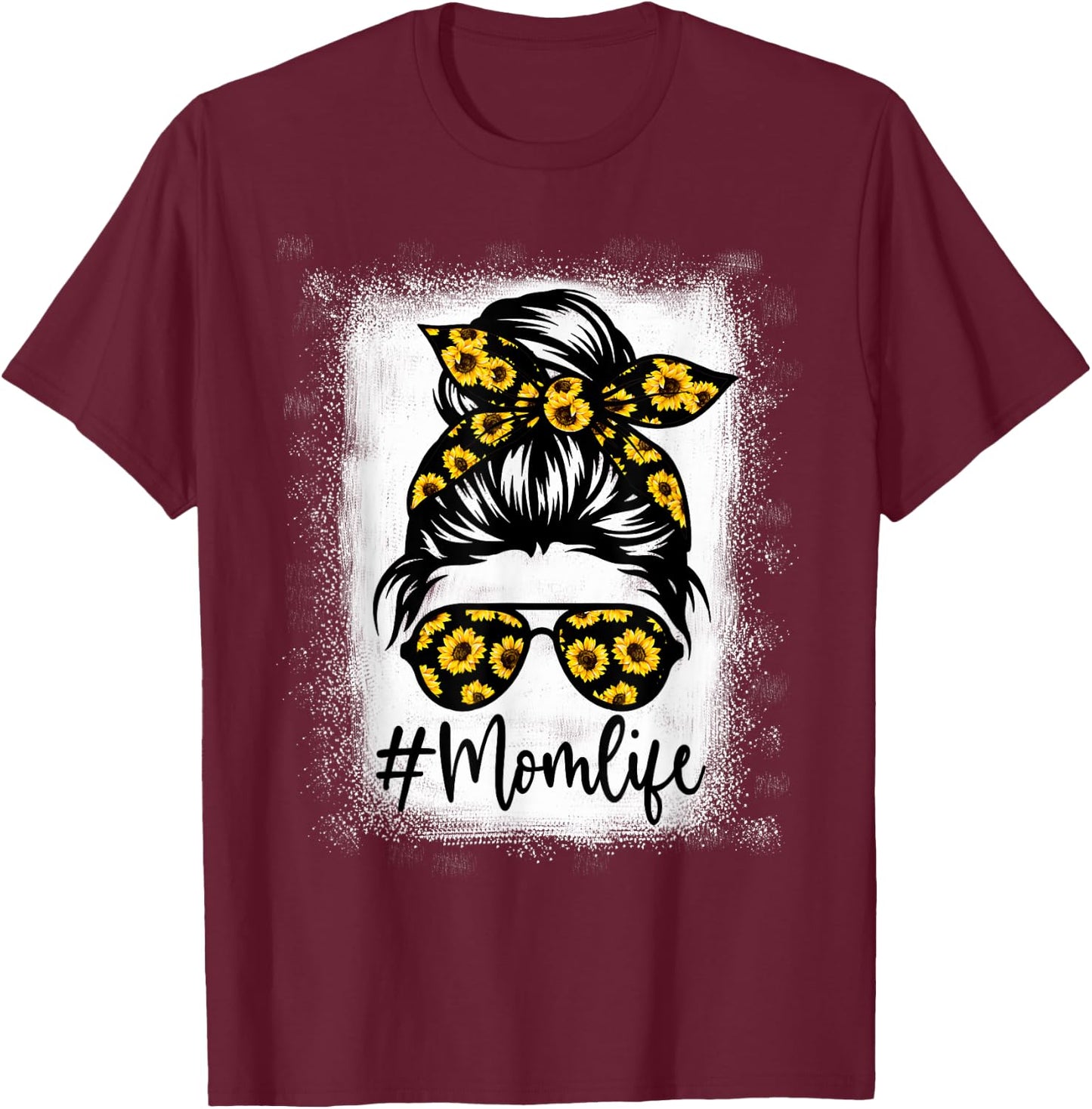Bleached Sunflower Mom Life for Mother's Day T-Shirt - T-Shirt | Maroon