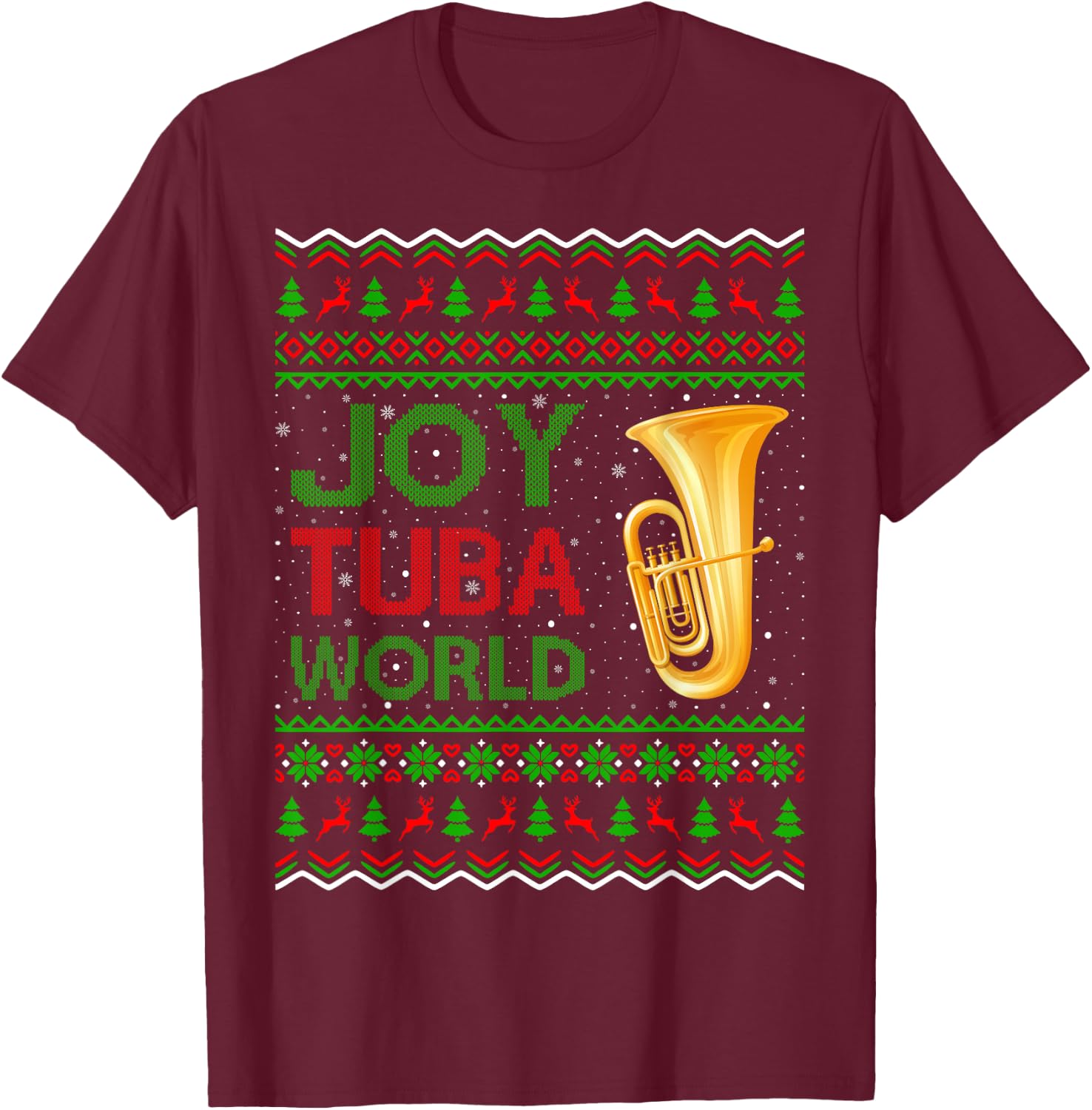 Joy Tuba World Music Lover Xmas Gift Ugly Tuba Christmas T-Shirt - T-Shirt | Maroon
