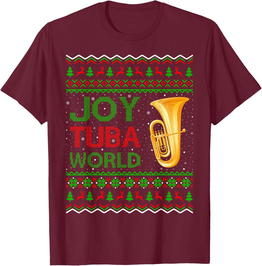 Joy Tuba World Music Lover Xmas Gift Ugly Tuba Christmas T-Shirt - T-Shirt | Maroon