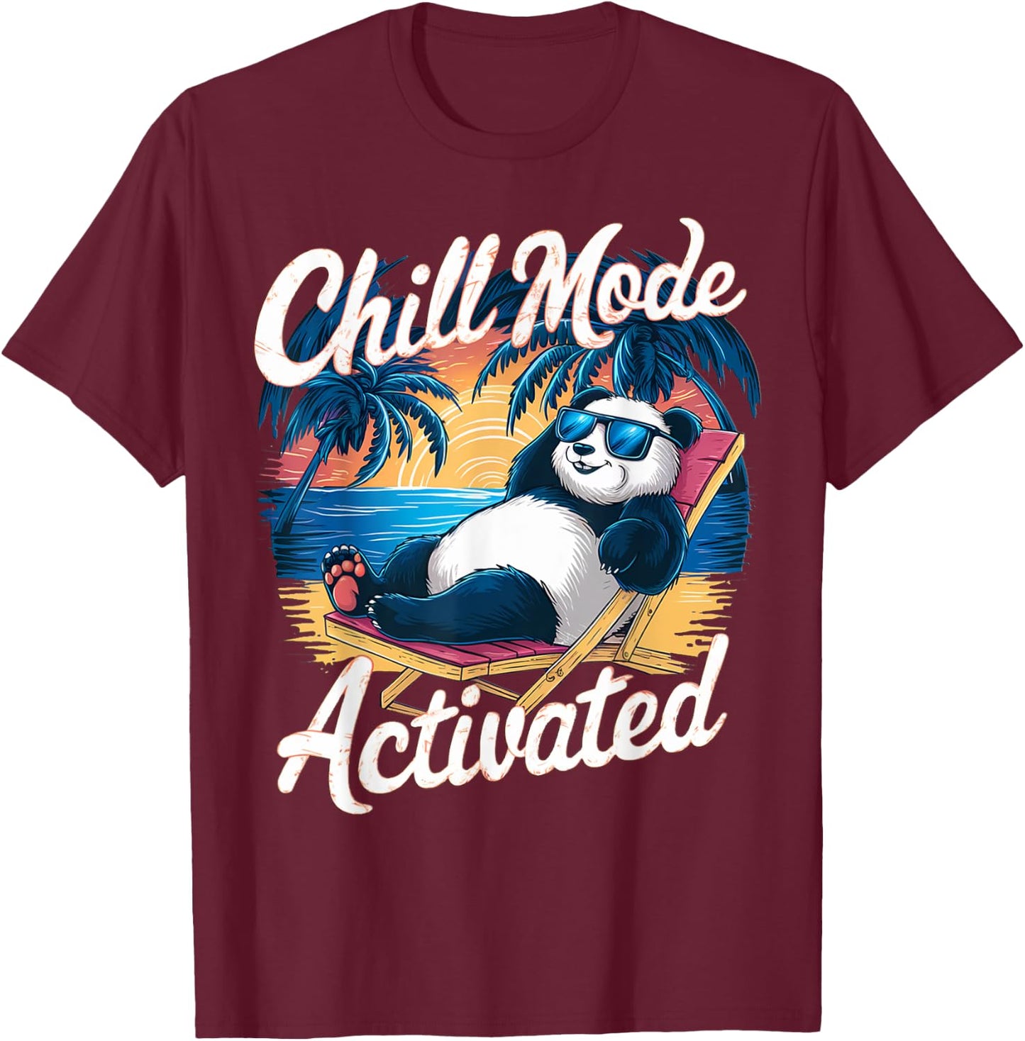 Panda Wearing Sunglass Chill Mode Activated, Summer Women Kids T-Shirt - T-Shirt | Maroon