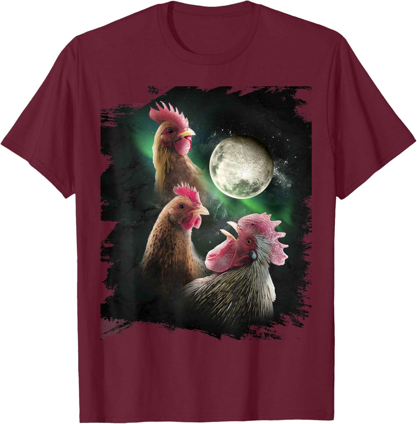 3 Chicken Moon Wolf Chickens Howling Wolves T-Shirt - T-Shirt | Maroon