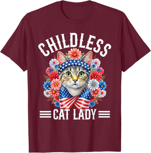Childless Cat Lady Feminist Voting American Flag T-Shirt - T-Shirt | Maroon