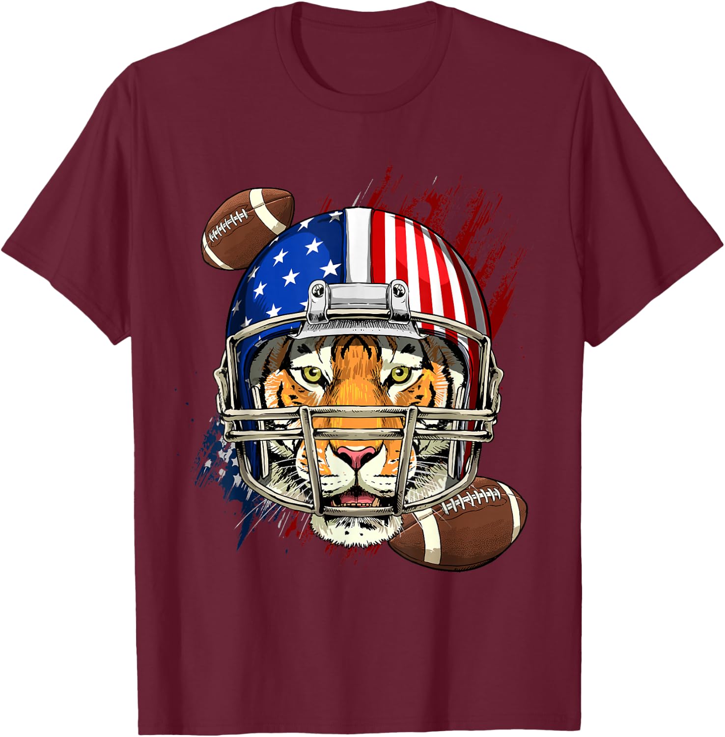 Tiger American Football Tiger Lovers USA Flag T-Shirt - T-Shirt | Maroon