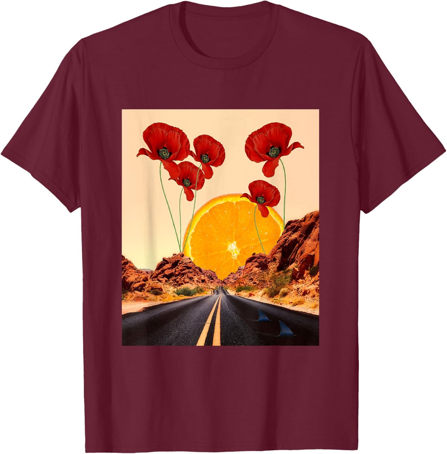 Mojave Desert - Nevada Road - Digital Collage Art - Classic T-Shirt - T-Shirt | Maroon