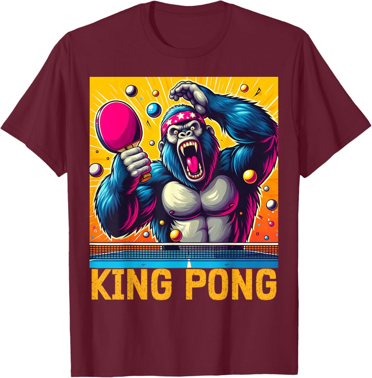 Vintage King Pong - Ping Pong Table Tennis Player Champion T-Shirt - T-Shirt | Maroon