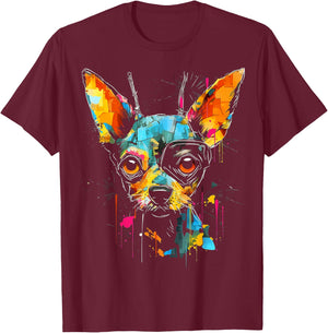 Chihuahua Art Colorful Animal Painting Pet Graphic Dog Men Women Kids T-Shirt - T-Shirt | Maroon