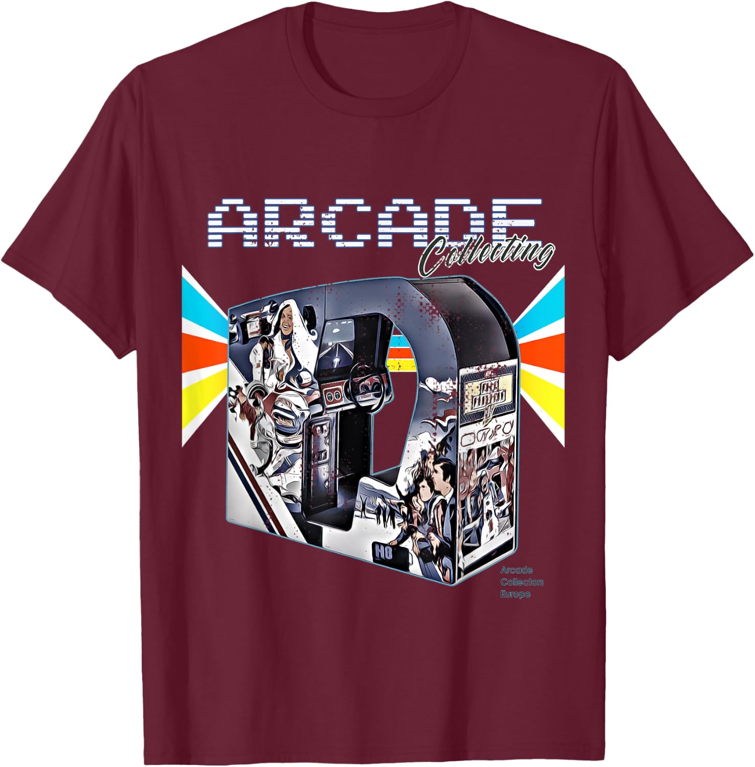 Arcade cabinet machine 1970 1980 1990 Video Game Collection T-Shirt - T-Shirt | Maroon