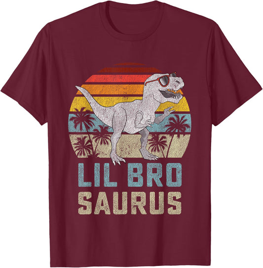 Lilbrosaurus T Rex Dinosaur Lil Bro Saurus Brother Family T-Shirt - T-Shirt | Maroon