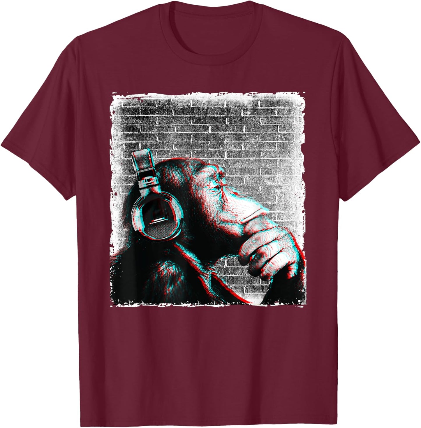 Monkey Chimp WIth Headphones Shirt - Edm Dj Music Lover Cool T-Shirt - T-Shirt | Maroon