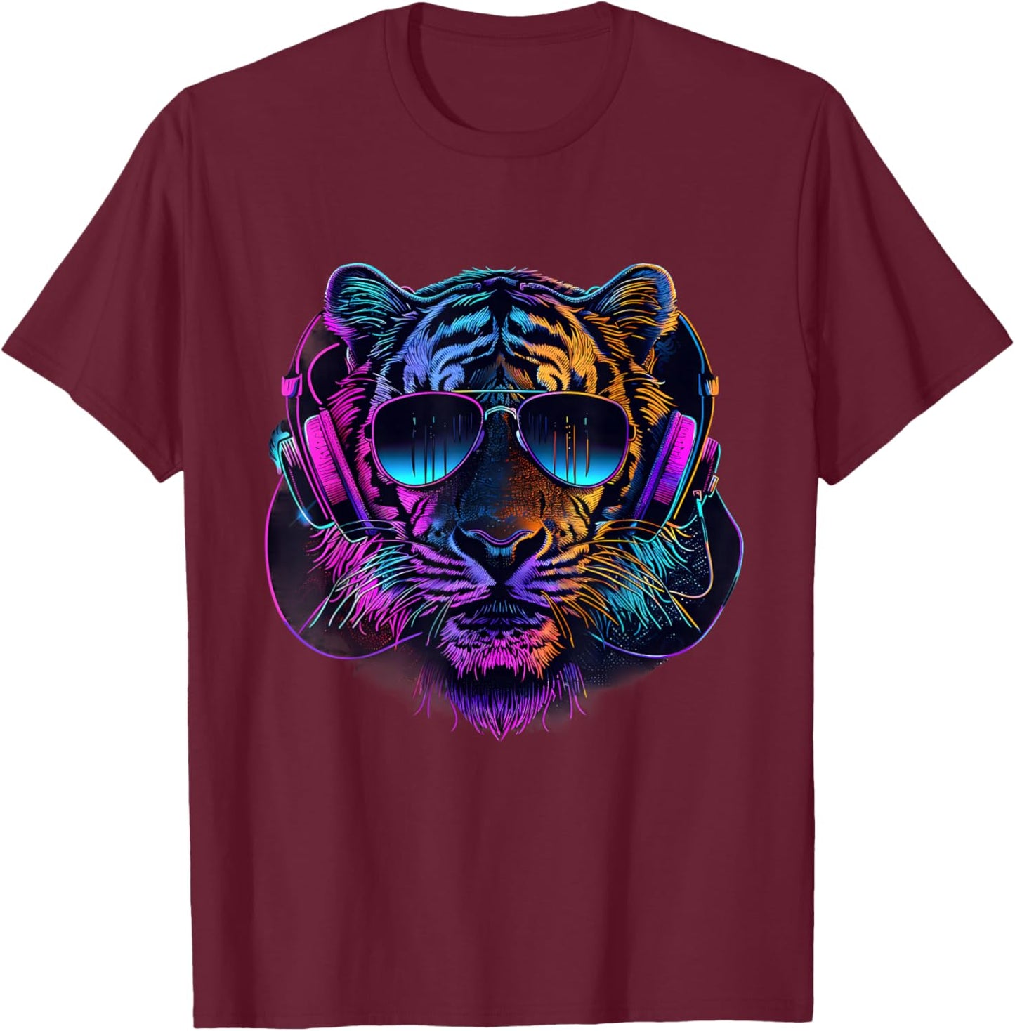 DJ Tiger House Music Headphones Music Producer Beatmaker T-Shirt - T-Shirt | Maroon
