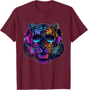 DJ Tiger House Music Headphones Music Producer Beatmaker T-Shirt - T-Shirt | Maroon