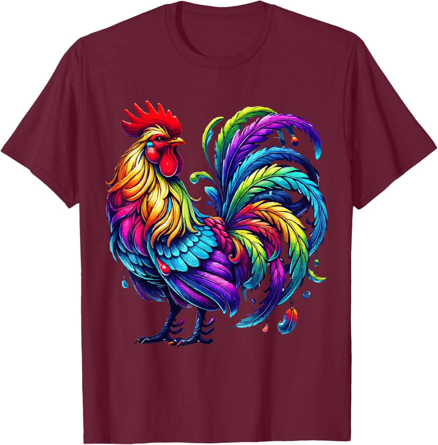 Chicken Colourful Art Animal Graphic Motif Chicken T-Shirt - T-Shirt | Maroon