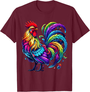 Chicken Colourful Art Animal Graphic Motif Chicken T-Shirt - T-Shirt | Maroon