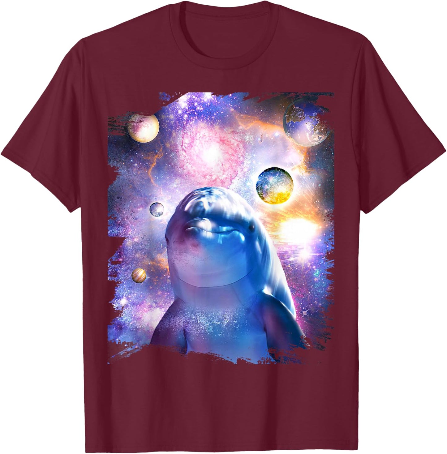 Galaxy Dolphin - Dolphins in Space T-Shirt - T-Shirt | Maroon