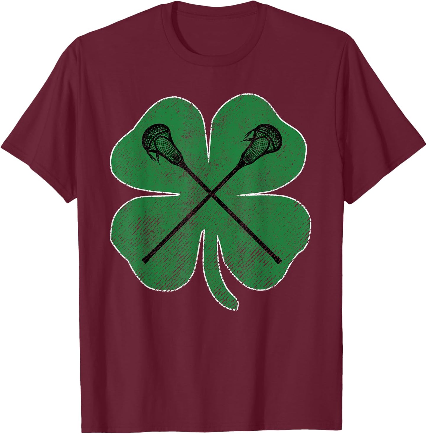 St Patrick's Day Green Shamrock Lacrosse Irish Men Boys T-Shirt - T-Shirt | Maroon
