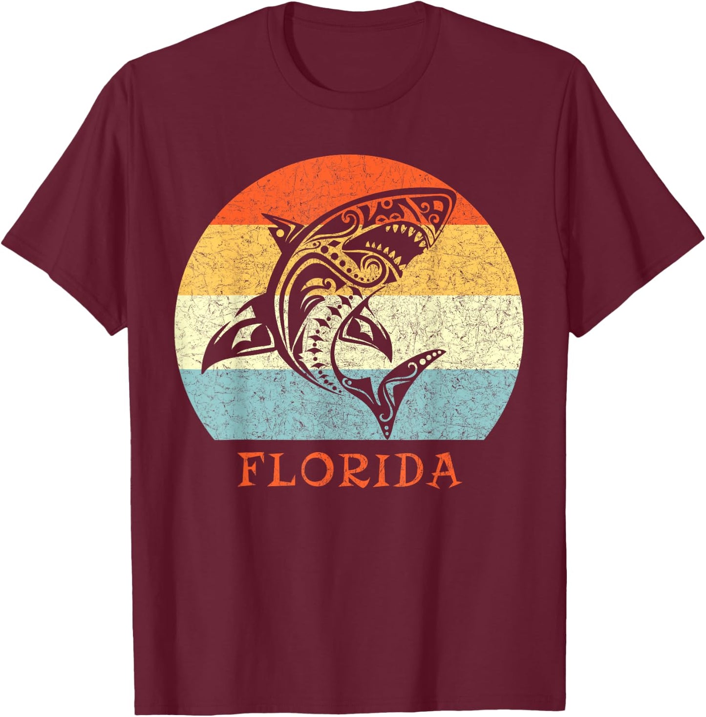 Florida Vintage Retro Shark Vacation T-Shirt - T-Shirt | Maroon