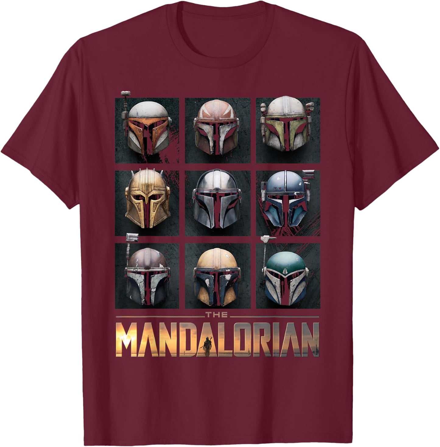 Star Wars The Mandalorian Helmet Box Up T-Shirt - T-Shirt | Maroon