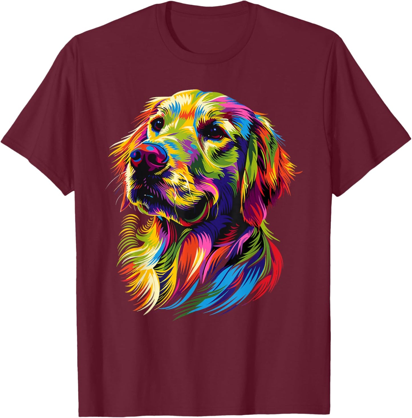 Golden Retriever Dog Colorful Pop Art Rainbow Colors Dogs T-Shirt - T-Shirt | Maroon