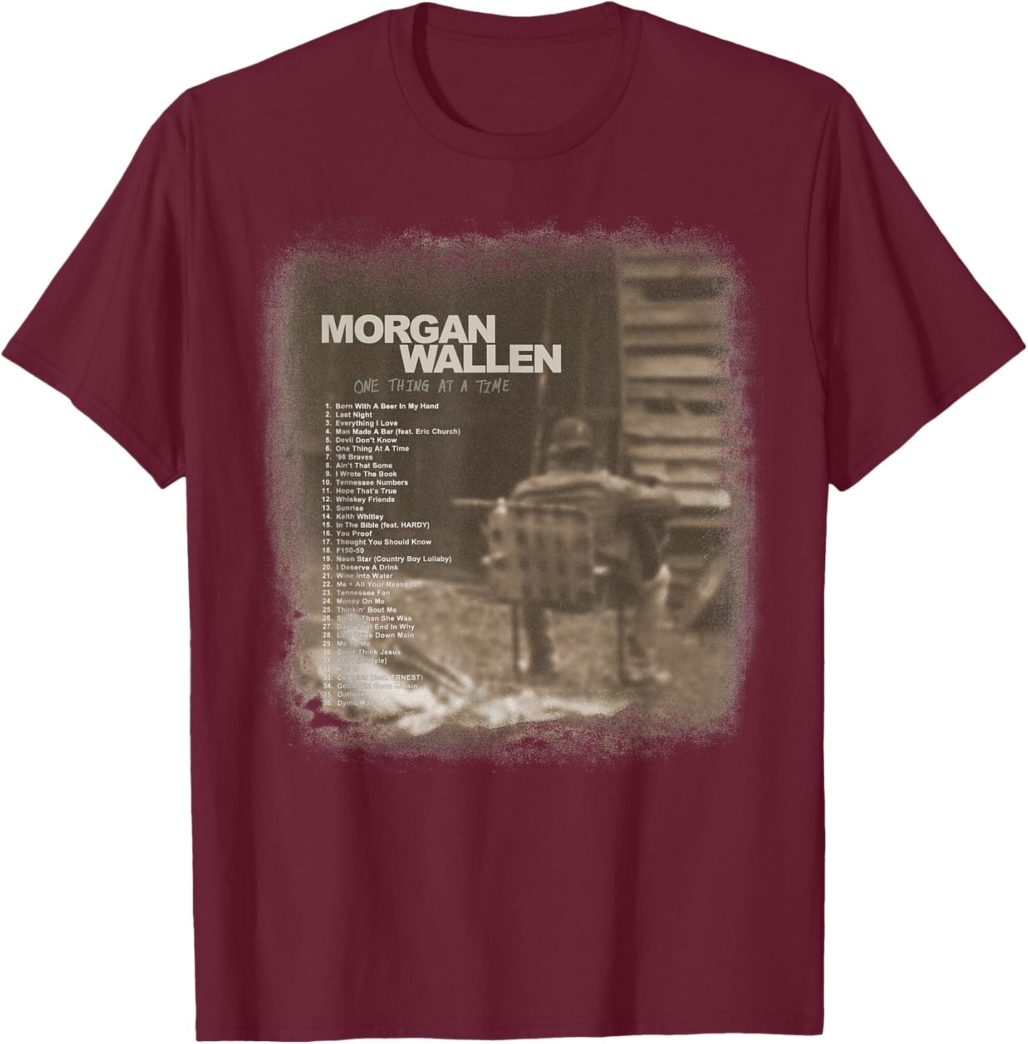 Official Morgan Wallen Tracklist T-Shirt - T-Shirt | Maroon