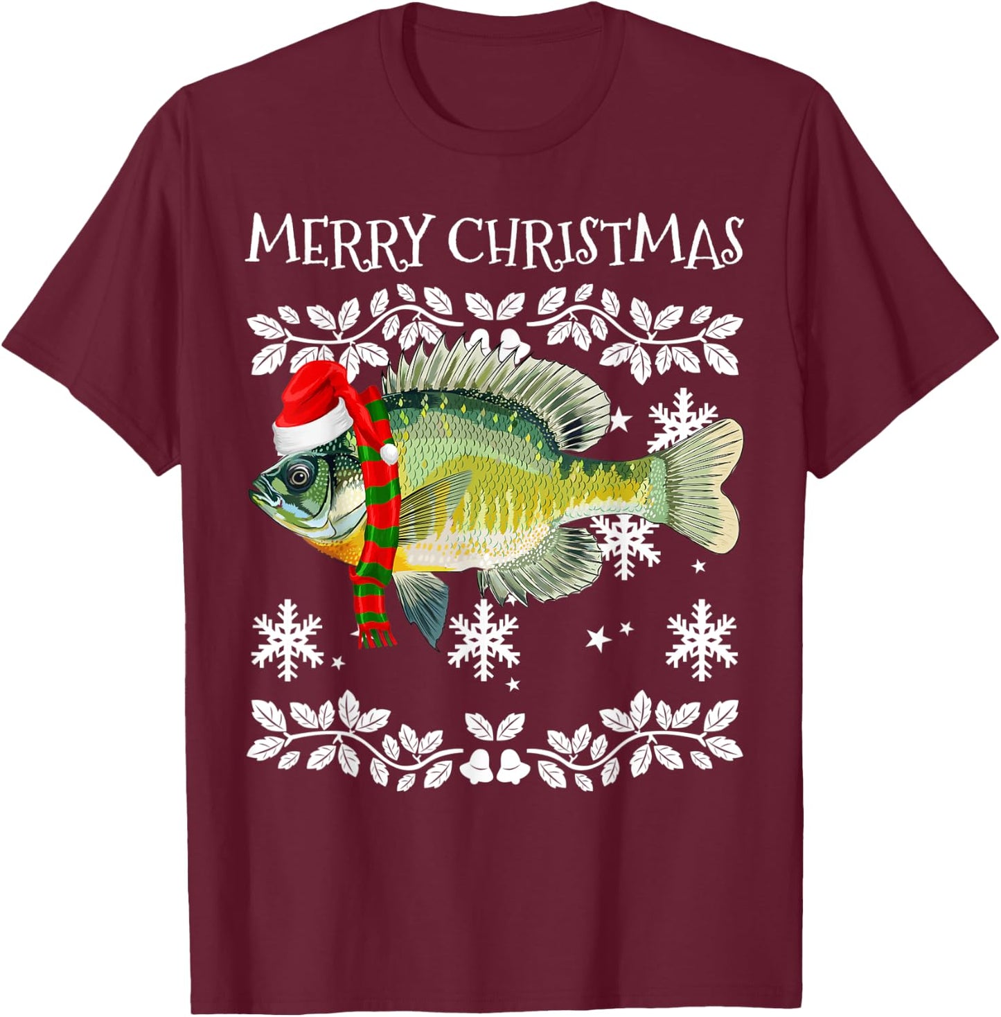 Fish Merry Christmas Ornament Bluegill Ugly Xmas T-Shirt - T-Shirt | Maroon
