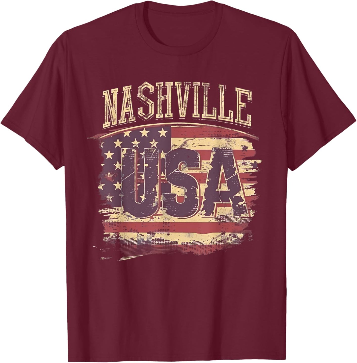 Nashville - USA 4th of July Retro American Flag Vintage Girls Kids Men T-Shirt - T-Shirt | Maroon