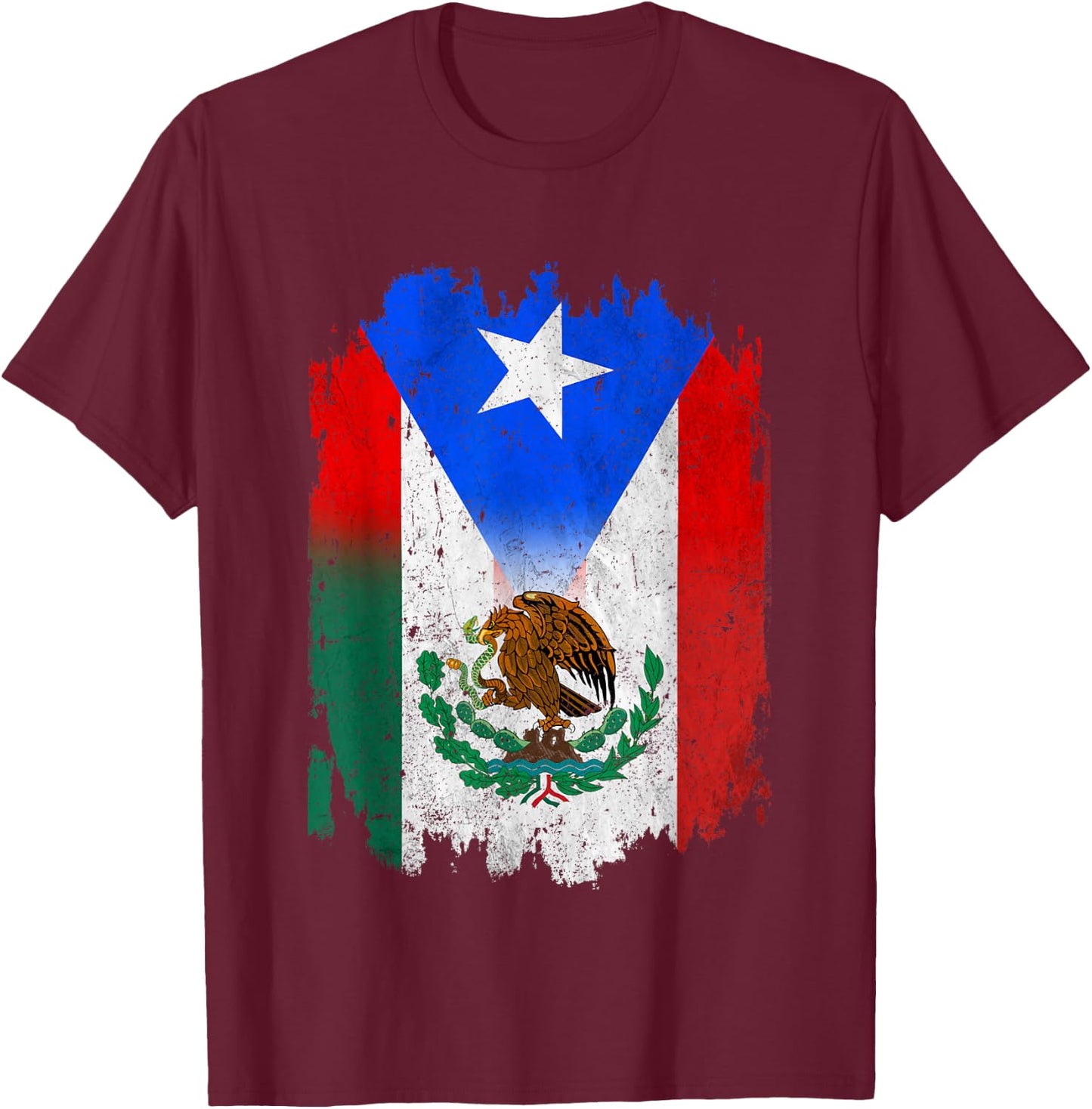 Mexican Mexican Flag Puerto Rico Flag Boricua T-Shirt - T-Shirt | Maroon