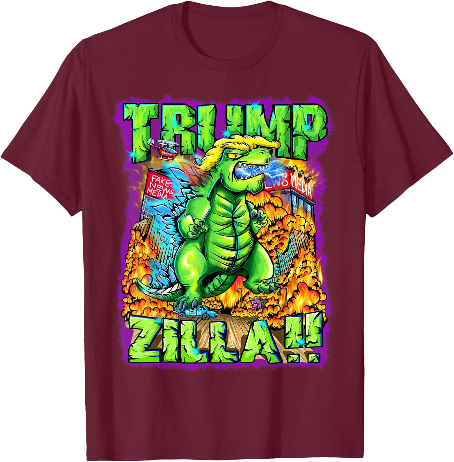 Donald Trump Gift Trumpzilla Battles The Fake News Media T-Shirt - T-Shirt | Maroon