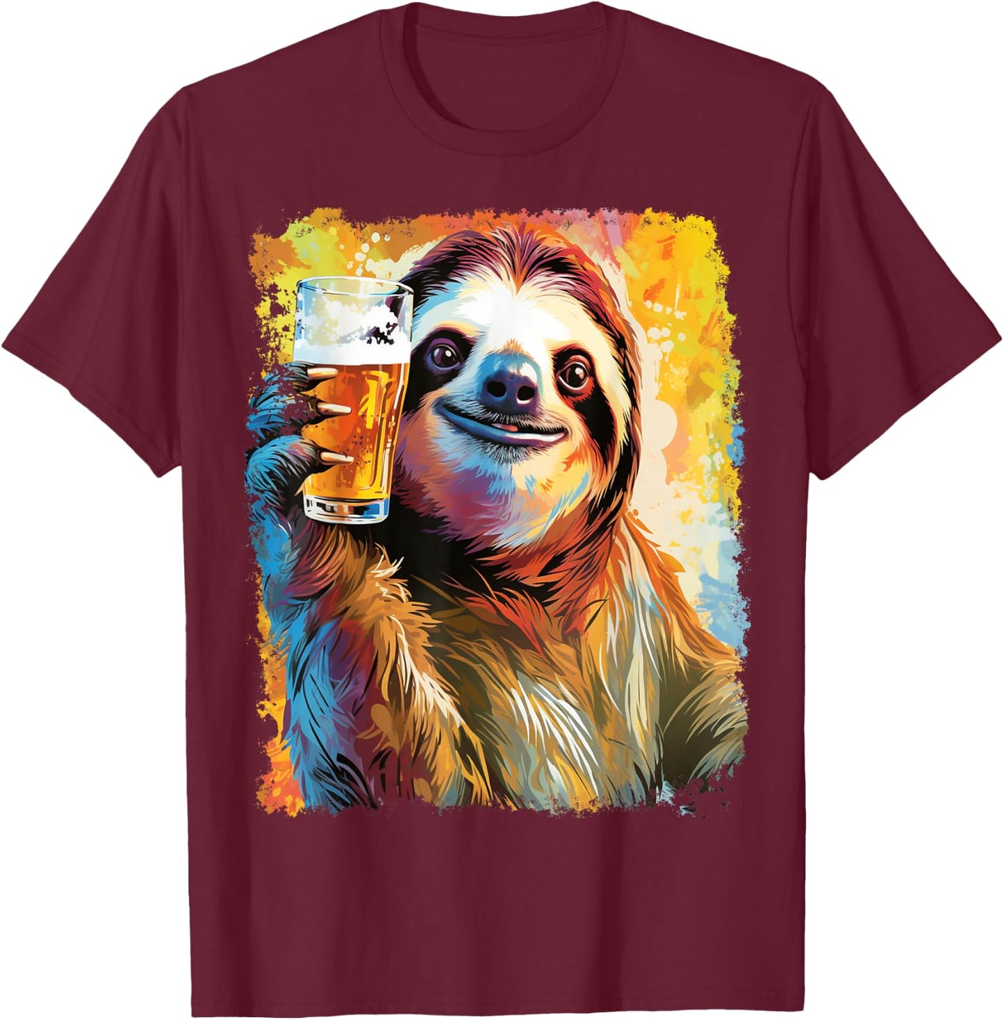 Sloth Beer T-Shirt - T-Shirt | Maroon