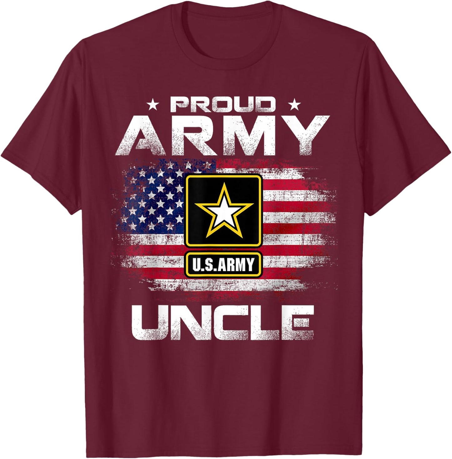 Proud Army Uncle With American Flag For Veteran Gift T-Shirt - T-Shirt | Maroon