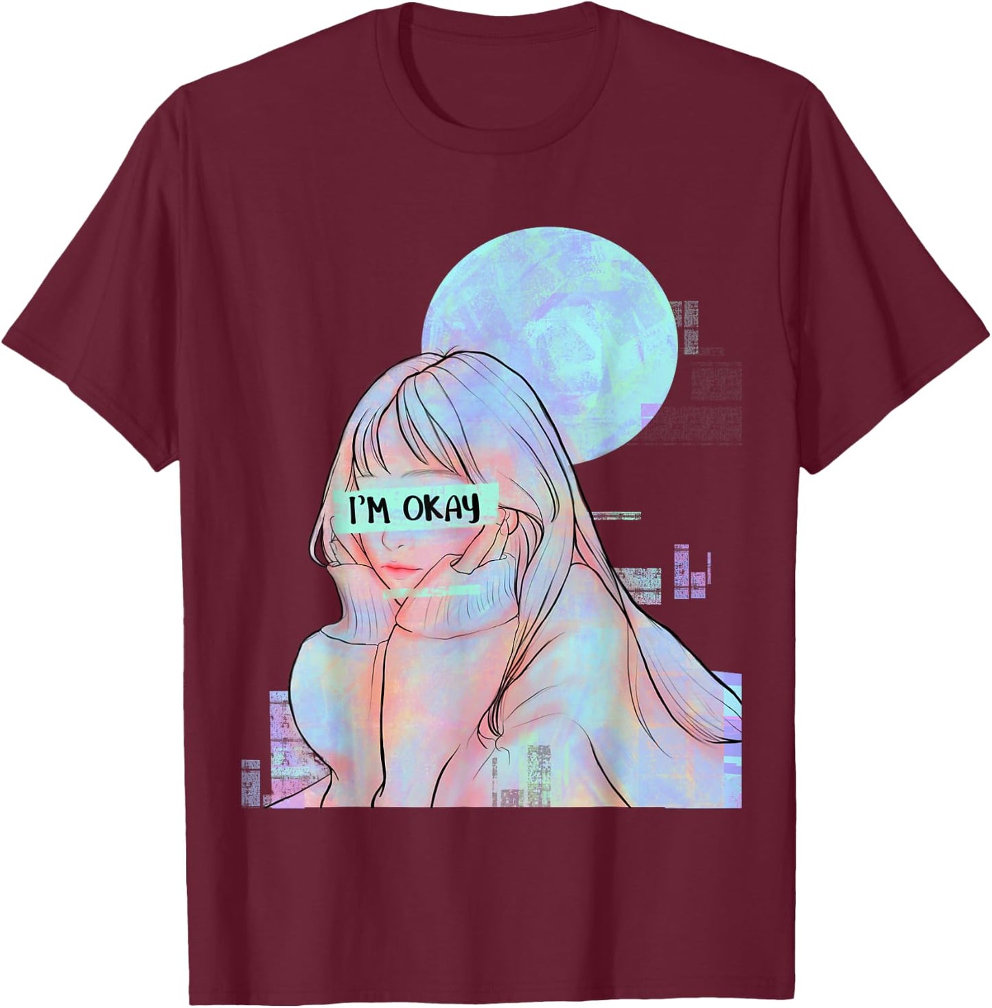 Sad Girl Japanese Anime Girl T-Shirt - T-Shirt | Maroon
