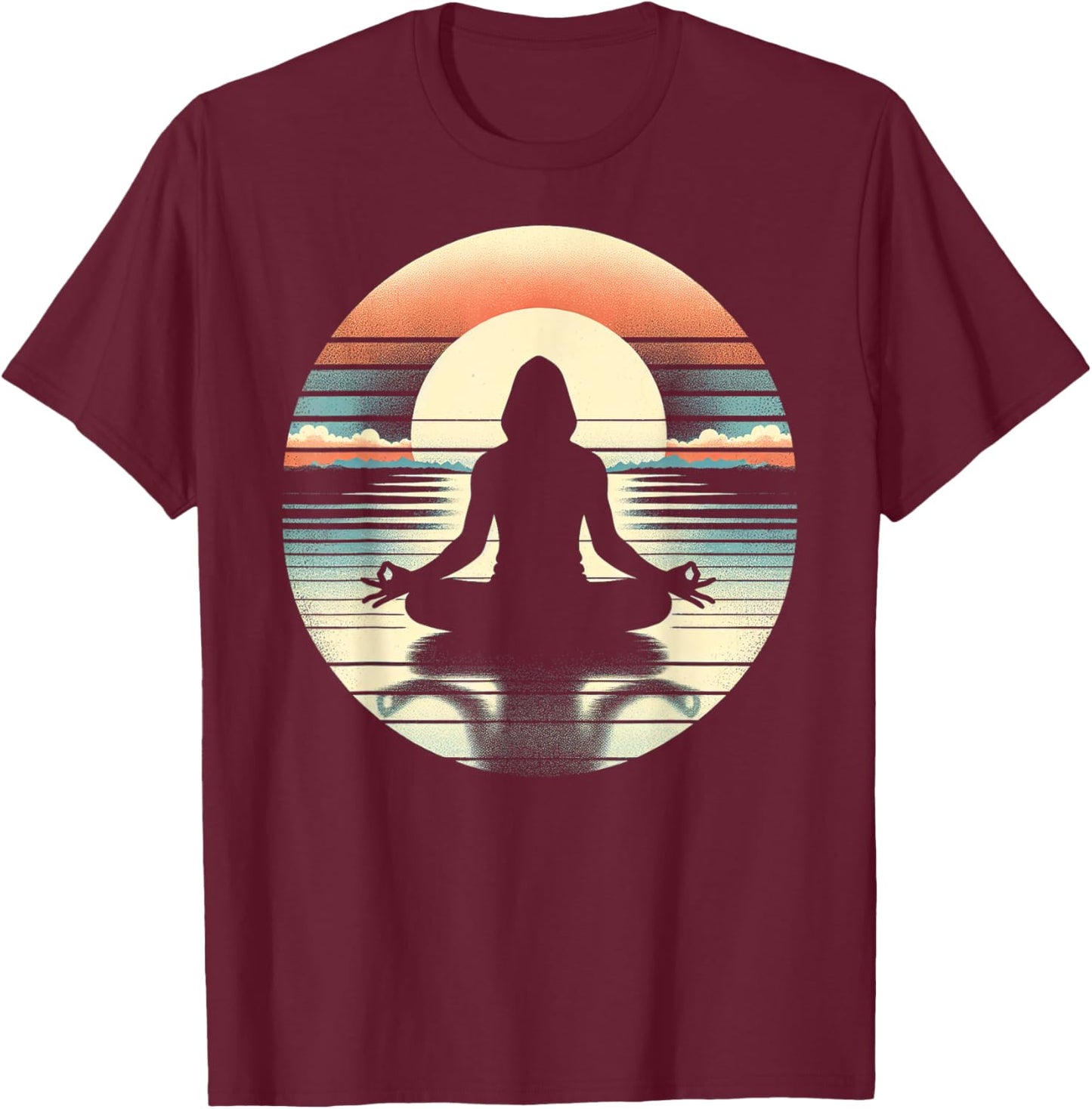 Tranquil Sunrise Yoga Pose Silhouette T-Shirt - T-Shirt | Maroon