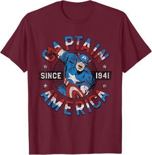 Marvel Faded Vintage Captain America Since 1941 Circle Logo T-Shirt - T-Shirt | Maroon