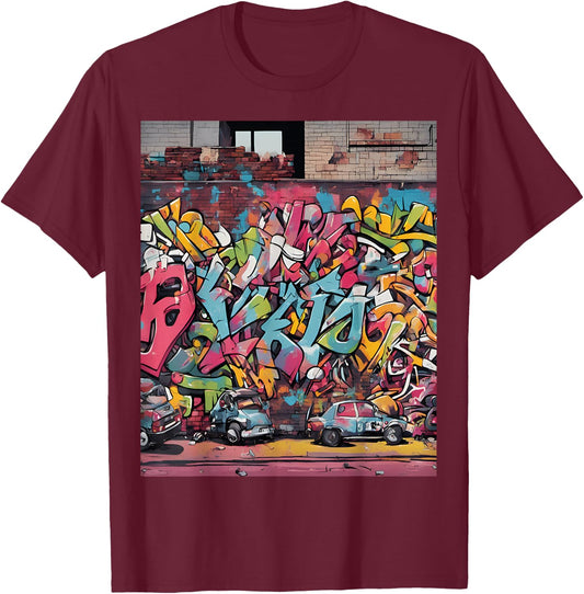 Animated Graffiti Scene Urban Art T-Shirt - T-Shirt | Maroon