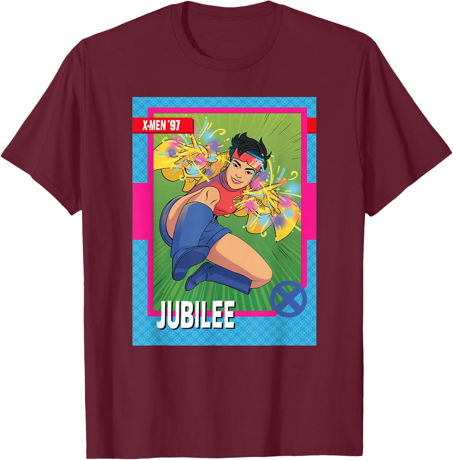 Marvel Studios X-Men '97 Jubilee Retro Trading Card T-Shirt - T-Shirt | Maroon
