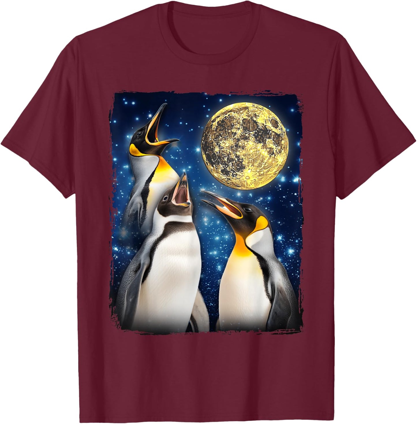 Penguins Howling At The Moon T-Shirt - T-Shirt | Maroon