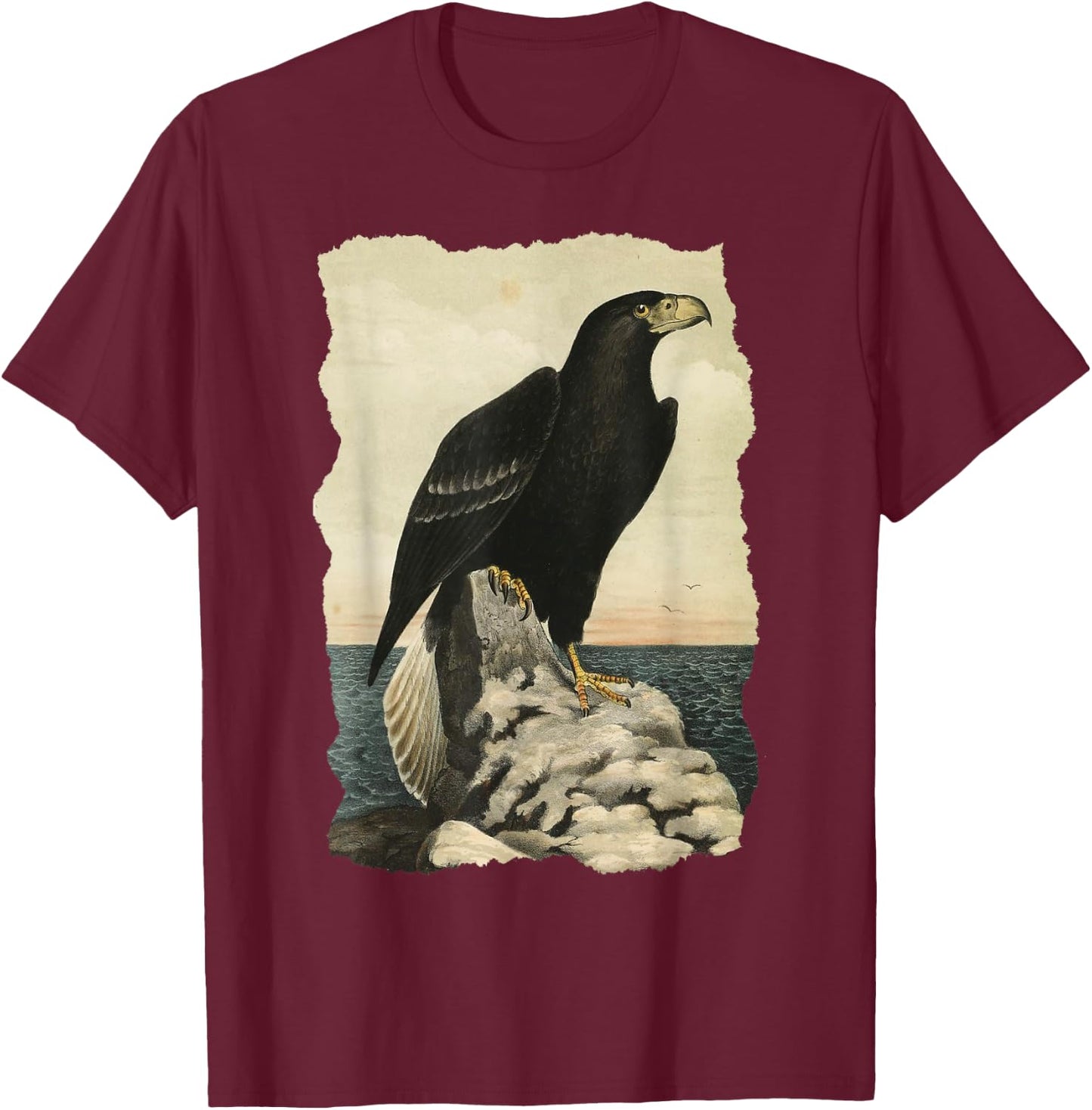Northen Steller's Sea Eagle - Bird of Prey - Raptor Seascape T-Shirt - T-Shirt | Maroon